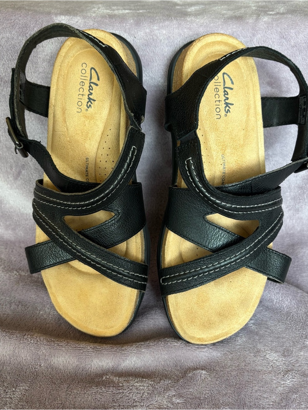 Clarks Collection Brynn Ave Black Leather Comfort Sandals size 8